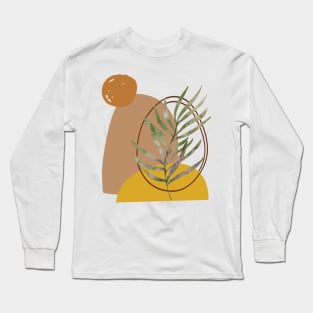 Minimal Modern  Abstract Shapes  Green leaf Warm Tones  Design Long Sleeve T-Shirt